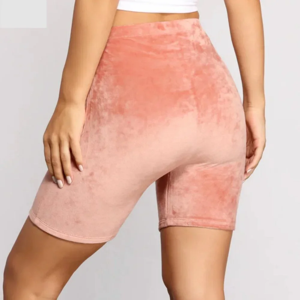 Velour Biker Shorts Coral Pink High Waist Size S or M - Picture 4 of 5